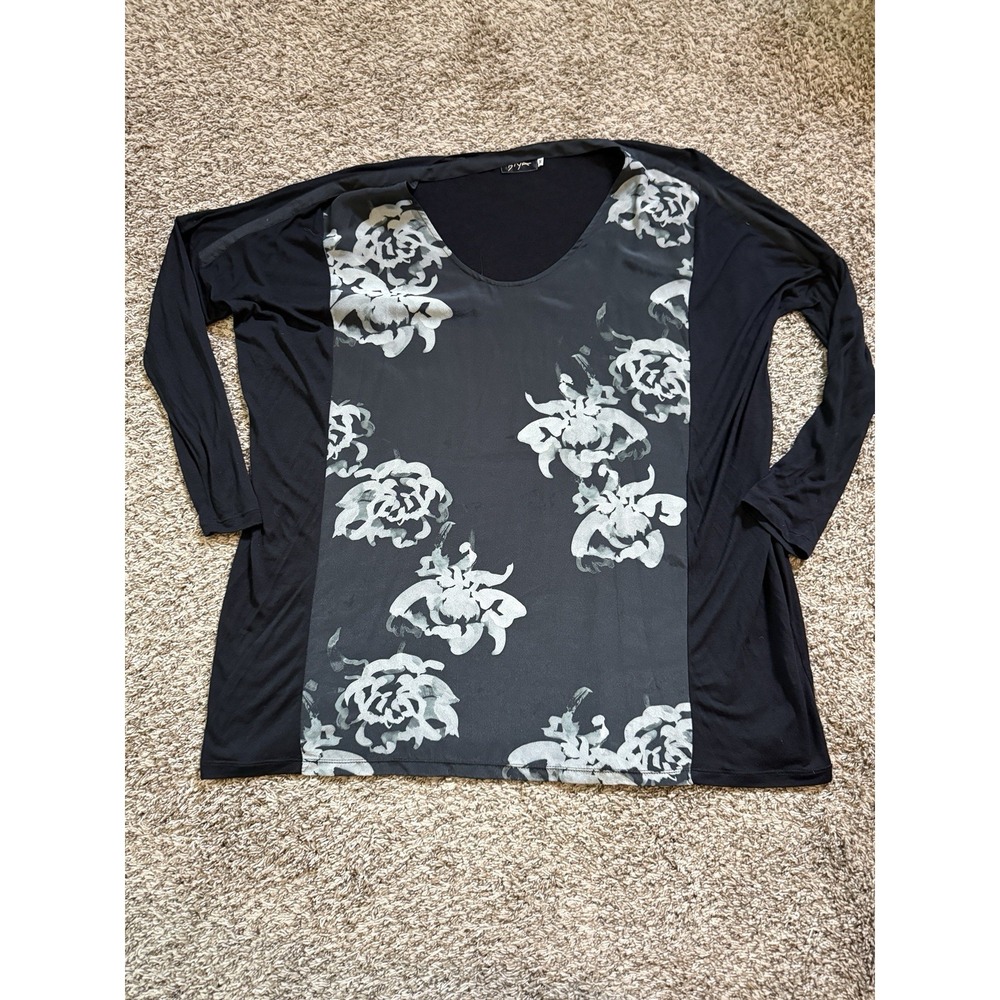 BIYA Long Sleeve Black Floral Oversized Tunic Size Medium